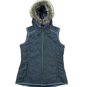 PRANA CALLA WOMENS Gray WOOL BLEND FUR‎ TRIM VEST Size S